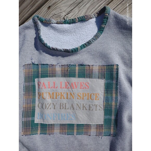 Custom Sweatshirt Oversized Boho Patchwork Plaid Flannel Shabby Chic - Picture 10 of 10